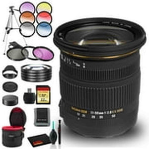 Sigma 17-50mm f/2.8 EX DC OS HSM Lens for Canon EF with Cleaning Kit, Tripod, 32GB Memory, Filters, and Padded Lens Case Bundle Sigma