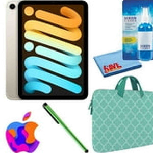 Apple iPad Mini 6 64GB, Wi-Fi, Starlight Bundle with Mint Moroccan Sleeve Apple