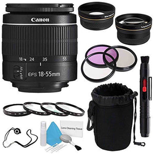 Canon EF-S 18-55mm f/3.5-5.6 III Lens International Model + 58mm Wide Angle Lenses + 58mm Macro Close Up Kit + 58mm 3 Canon