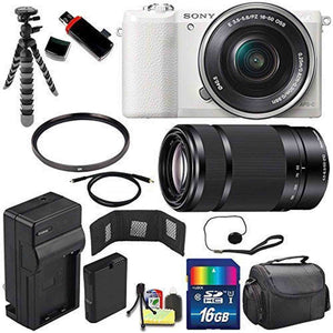 Sony Alpha a5100 Mirrorless Digital Camera with 16-50mm Lens White + Sony E 55-210mm f/4.5-6.3 OSS E-Mount Lens 16GB Bundle Sony