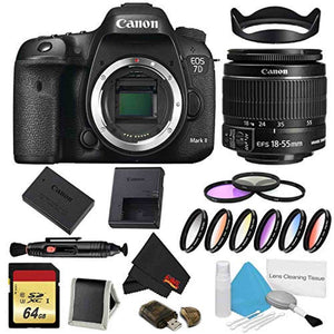 Canon EOS 7D Mark II DSLR Camera Body Only 9 Piece Filter Bundle w/Memory & 18-55mm Lens International Model Canon