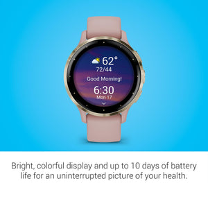 Garmin Venu 3S Soft Gold Stainless Steel Bezel 1.2-Inch AMOLED Touchscreen Display Smart Watch with 41mm Dust Rose Case and Silicone Band Garmin