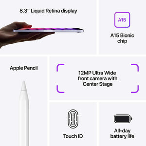 Apple iPad Mini 6 64GB, Wi-Fi, Purple Bundle with Purple Moroccan Sleeve Apple