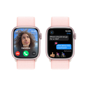 Apple Watch Series 9 GPS + Cellular 41mm Smartwatch with Pink Aluminum Case with Pink Sport Loop. Carbon Neutral Apple