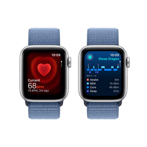 Apple Watch SE 2nd Gen GPS 40mm Smartwatch with Silver Aluminum Case with Winter Blue Sport Loop. Fitness & Sleep Tracker, Crash Detection, Heart Rate Monitor, Carbon Neutral - Used Apple