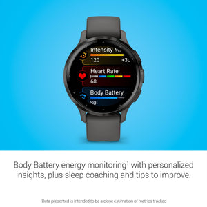 Garmin Venu 3S Slate Stainless Steel Bezel 1.2-Inch AMOLED Touchscreen Display Smart Watch with 41mm Pebble Gray Case and Silicone Band Garmin