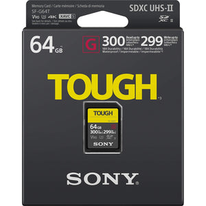 Sony Tough High Performance 64GB SDXC UHS-II Class 10 U3 Flash Memory Card with Blazing Fast Read Speed up to 300MB/s SF-G64T/T1 Sony