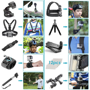 50-In-1 Action Camera Accessory Kit Bundle With - 64GB MICRO SD CARD + Cleaning Cloth - Compatible W/ GoPro Hero 8,7,6 6th Ave Electronics