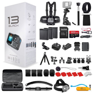 GoPro HERO13 Action Camera + 64GB Card, 50 Piece Accessory Kit and 2 Batteries GoPro