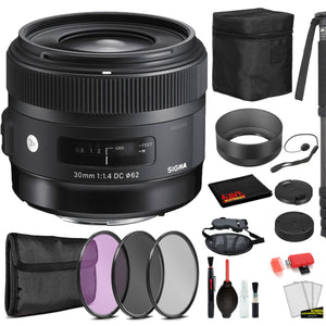 Sigma 30mm f/1.4 DC HSM Art Lens for Nikon F with Bundle Includes: Pro Series Monopod, 3PC Filter Kit + More Sigma