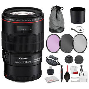 Canon EF 100mm f/2.8L Macro IS USM Lens 3554B002 Bundle Includes: 3PC Filter Kit, Pro Camera Hand Strap + More Canon