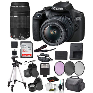 Canon EOS 2000D REBEL T7 DSLR Camera 18-55MM IS ii and EF 73-300mm Lens Bundle �SanDisk 32gb + MORE - International Canon