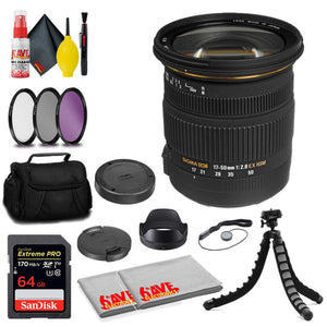 Sigma 17-50mm f/2.8 EX DC OS HSM Lens for Canon EF + 64GB Card + MORE Sigma