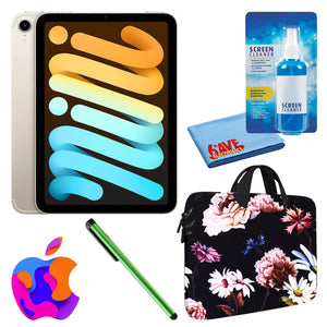 Apple iPad Mini 6 64GB, Wi-Fi, Starlight Bundle with Black Floral Sleeve Apple