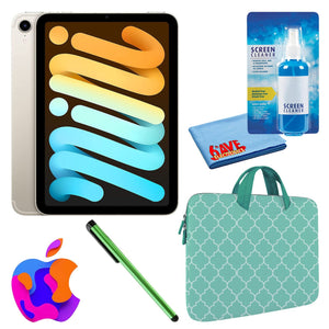 Apple iPad Mini 6 64GB, Wi-Fi, Starlight Bundle with Mint Moroccan Sleeve Apple