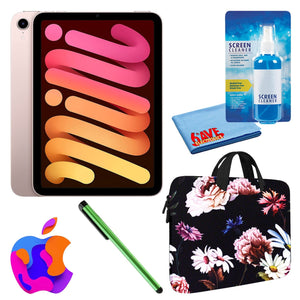 Apple iPad Mini 6 256GB, Wi-Fi, Pink Bundle with Black Floral Sleeve Apple