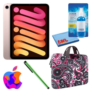 Apple iPad Mini 6 256GB, Wi-Fi, Pink Bundle with Zipper Sleeve Apple