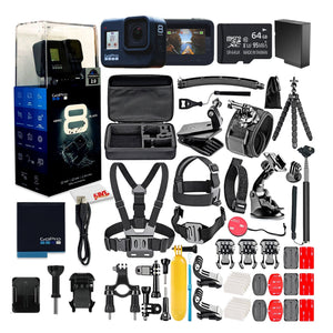 GoPro HERO8 Black Digital Action Camera, Waterproof, Touch Screen - W/ 50 Piece Accessory Kit + 64GB Memory Card + Extra Battery GoPro