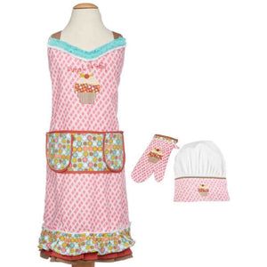 MUkitchen MiniMu Kids 3-Piece Cotton Chef Set with Apron, Hat and Mitt, Sweet Stuff MUkitchen
