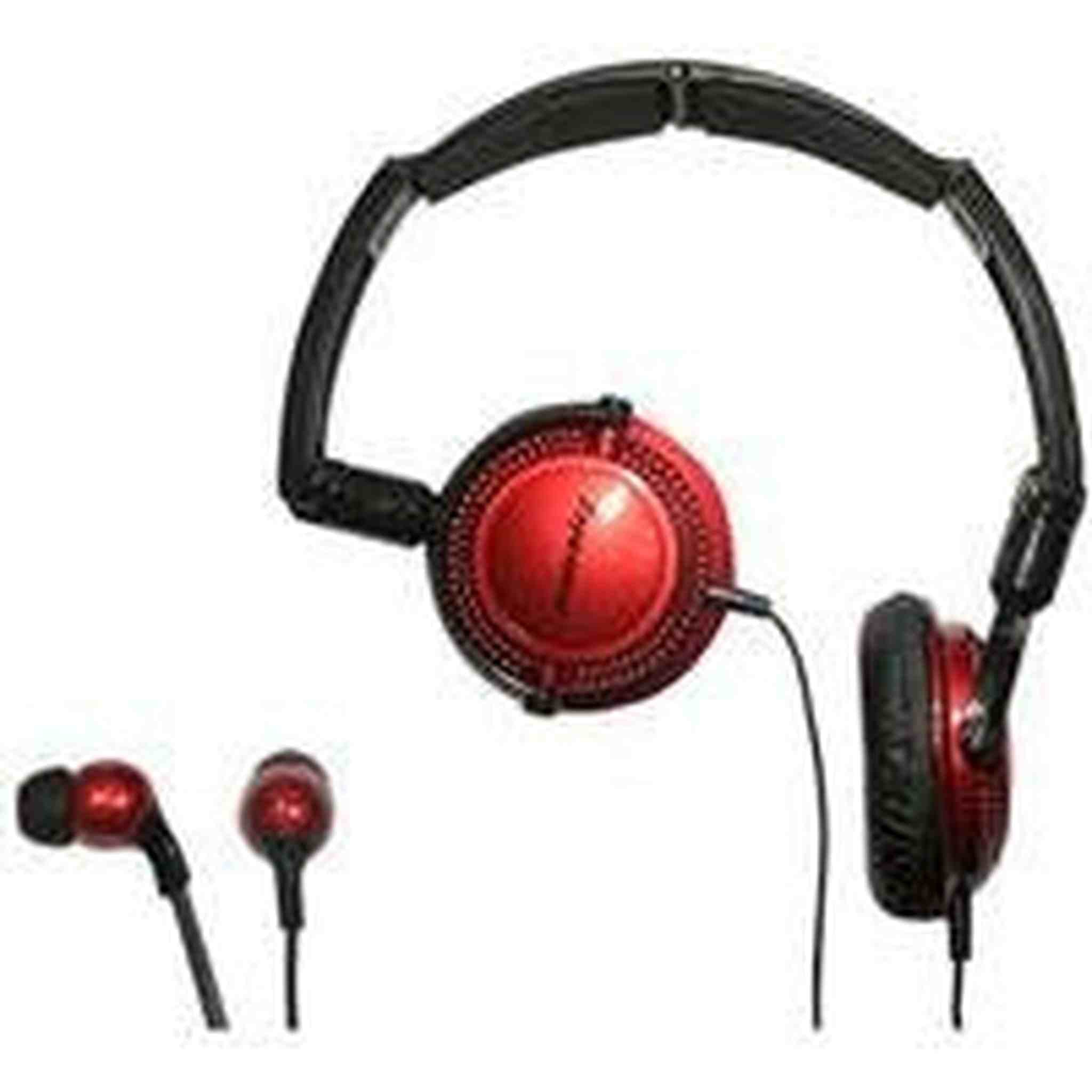 Soniq KABOOM! Headphone/Earphone Combo Pack, 18 Hz to 22 kHz Frequency Response, Red Soniq