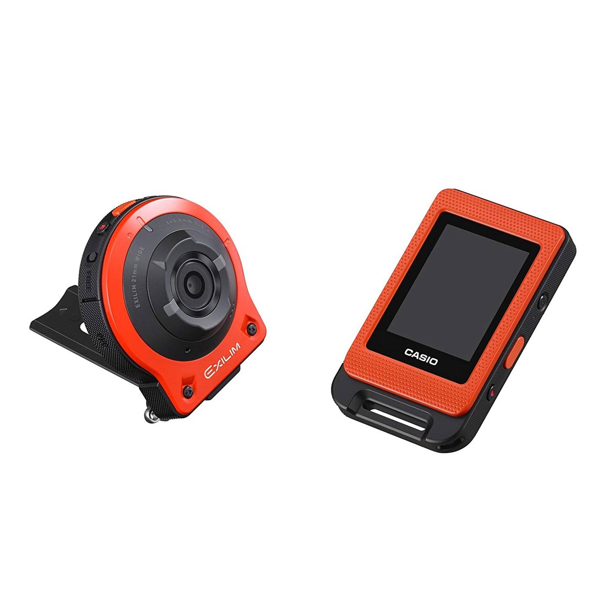 CASIO EX-FR10 EXILIM Digital Action Camera 14.1 MP - Orange - 64GB MicroSD - Case - Cleaning Kit - Tripod - Monopod 70" Starter Bundle Casio