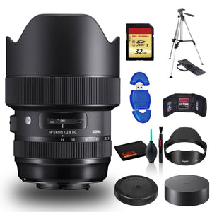 Sigma 14-24mm f/2.8 DG HSM Art Lens for Canon EF with Cleaning Kit, Full Size Tripod, and 32GB Memory Kit Bundle Sigma