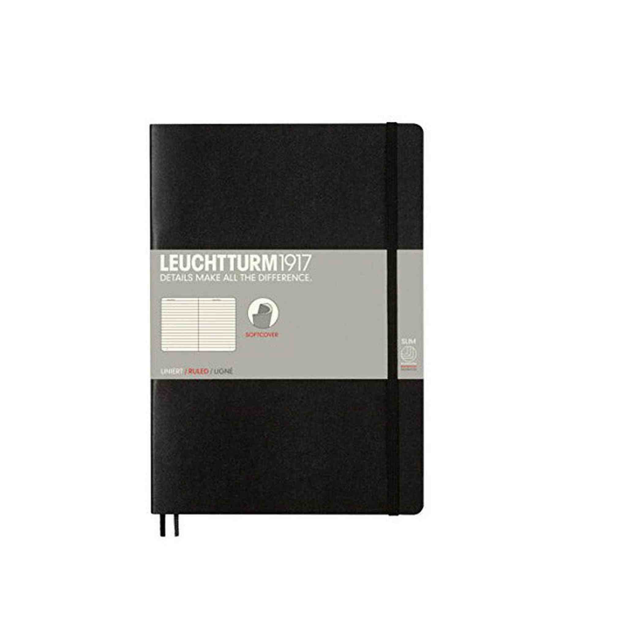 LEUCHTTURM1917 - Composition B5 Ruled Softcover Notebook Black - 123 Numbered Pages Leuchtturm