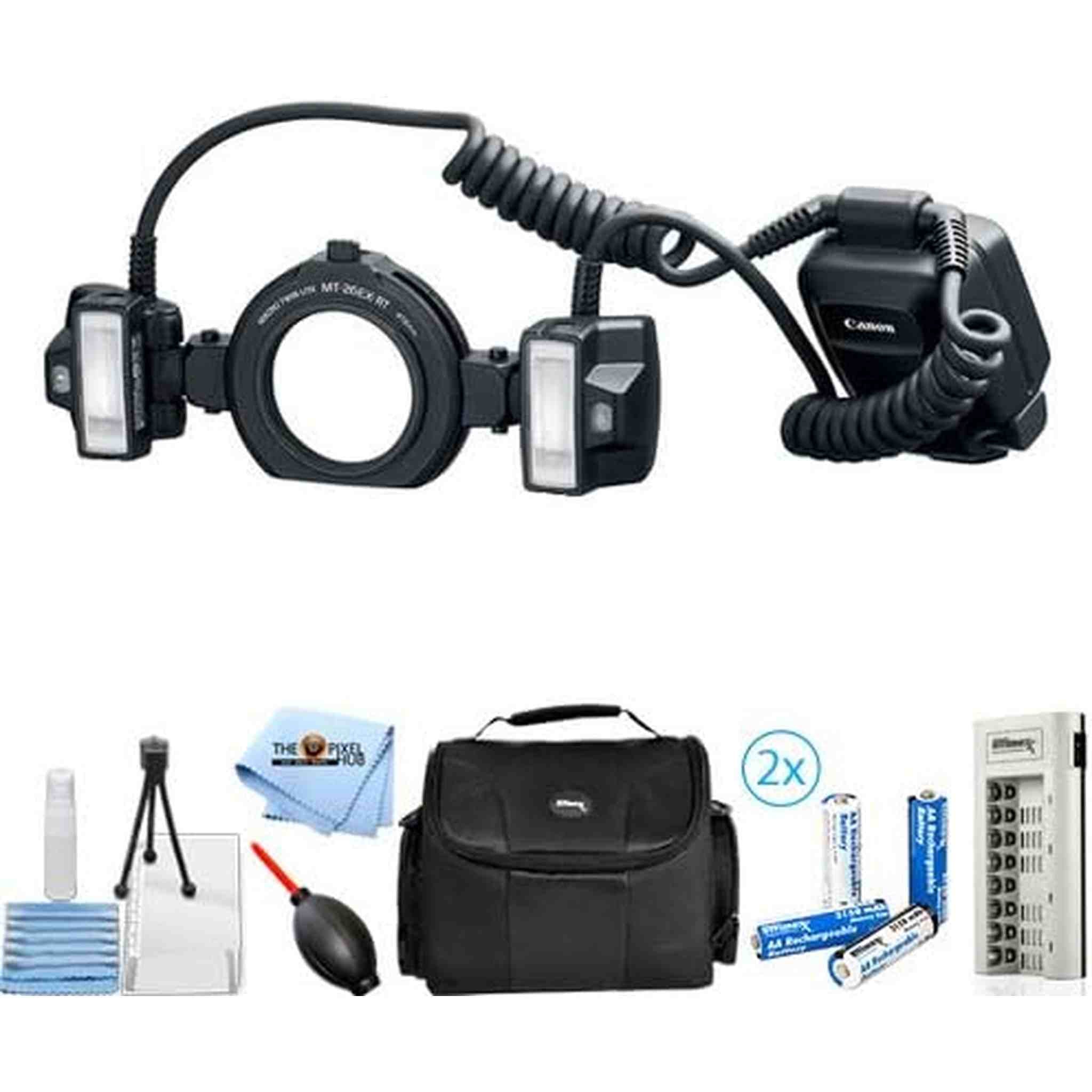Canon MT-26EX-RT Macro Twin Lite 2398C002 Bundle with 8 AA Batteries + More Canon