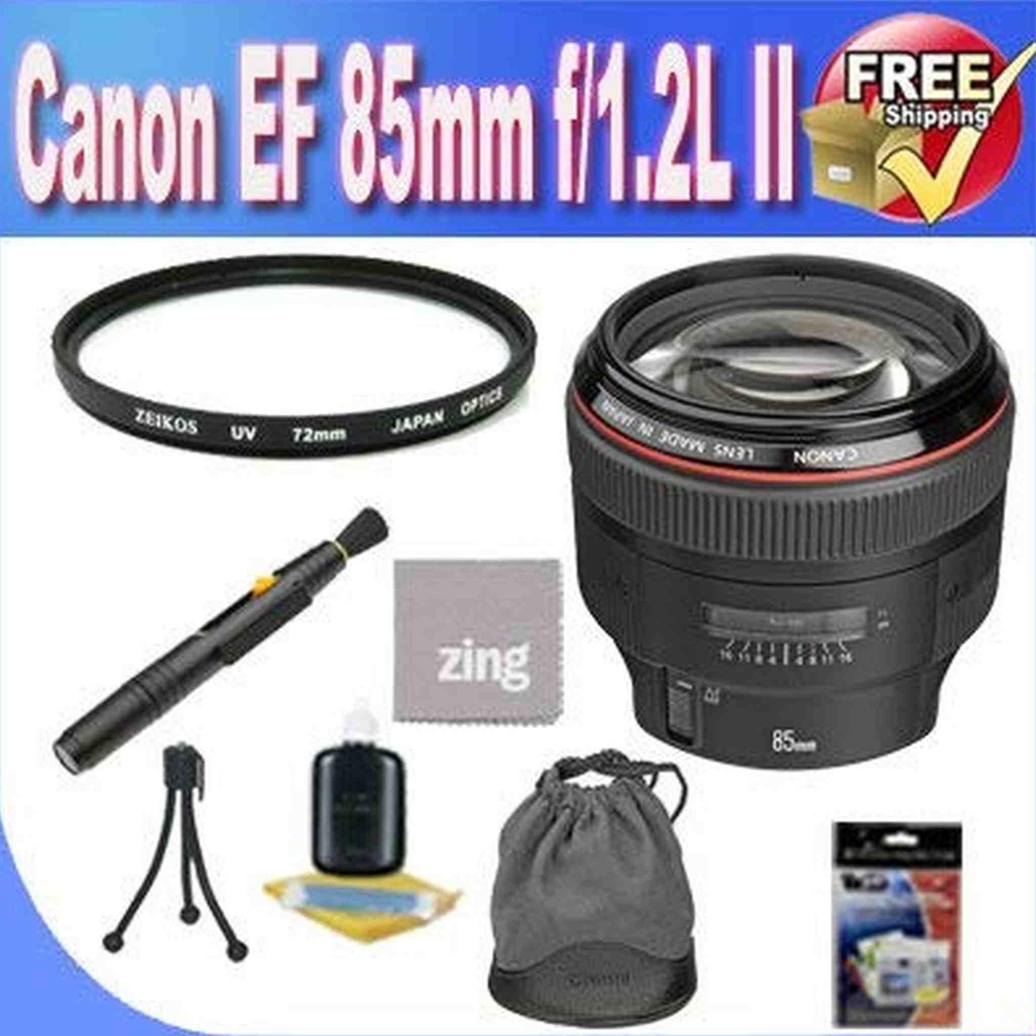 Canon EF 85mm f1.2L II USM Lens+ UV Filter + Lens Case + Zing MicroFiber Cleaning Cloth + Lens Pen Cleaner + Lens Accessory Saver Bundle !!! Canon