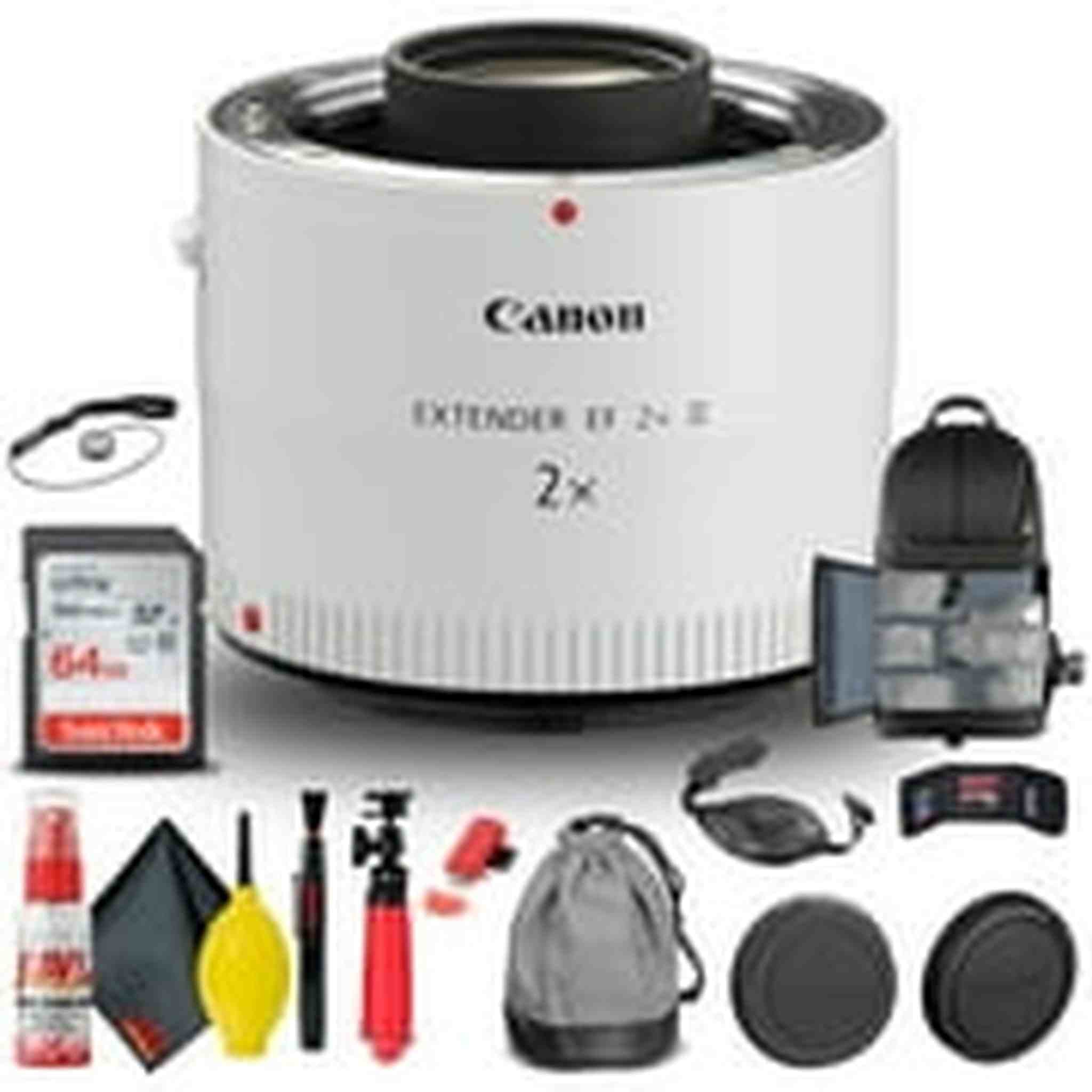Canon Extender EF 2X III 4410B002 + BackPack + 64GB Card + Card Reader + More Canon