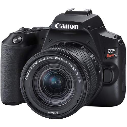 Canon EOS Rebel SL3 DSLR Camera with 18-55mm Lens (Black) Bundle with 2x64GB Memory Card + Battery for Canon PE17 + LCD - Used