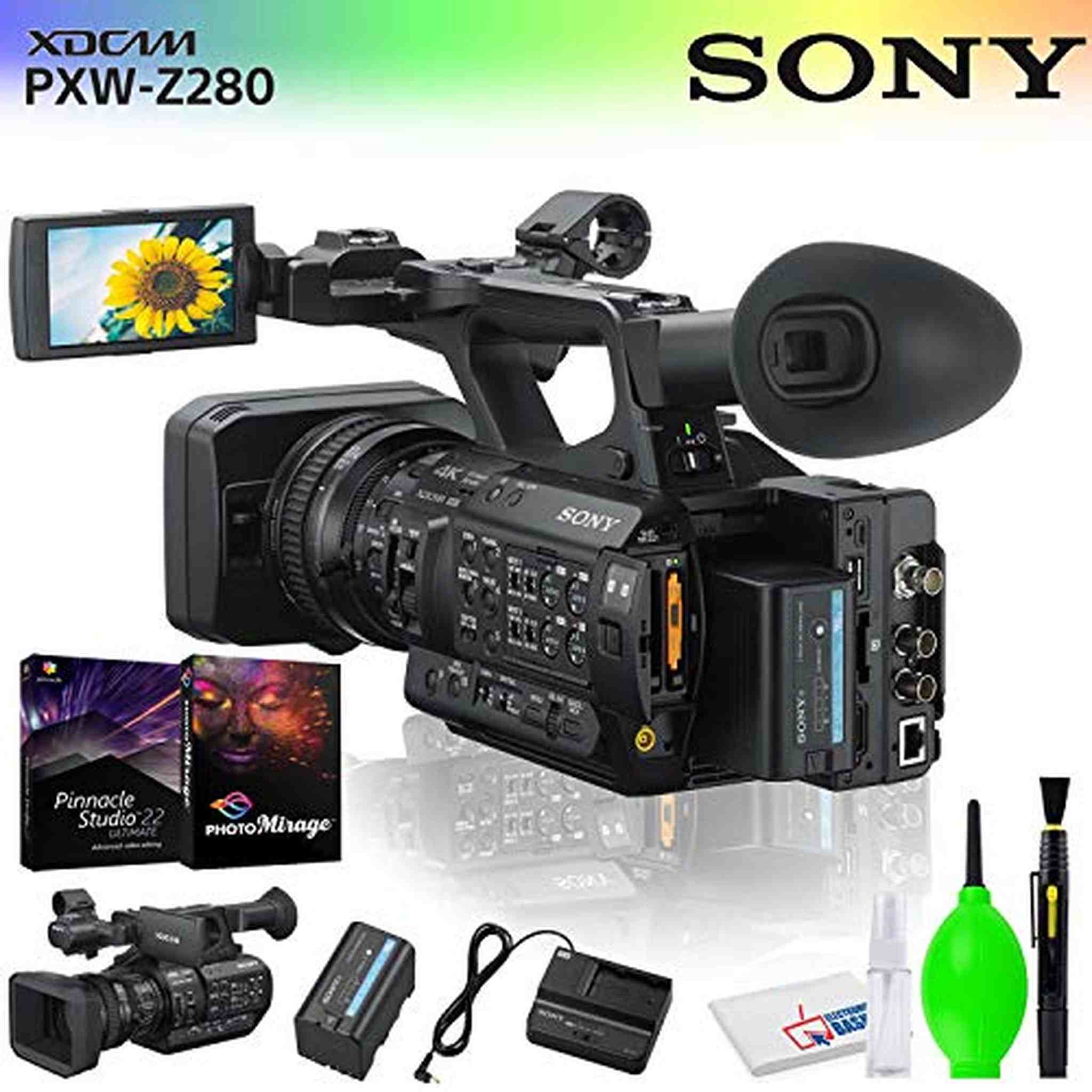 Sony PXW-Z280 4K 3-CMOS 1/2" Sensor XDCAM Camcorder Accessory Bundle with Editing Software and Cleaning Kit Sony