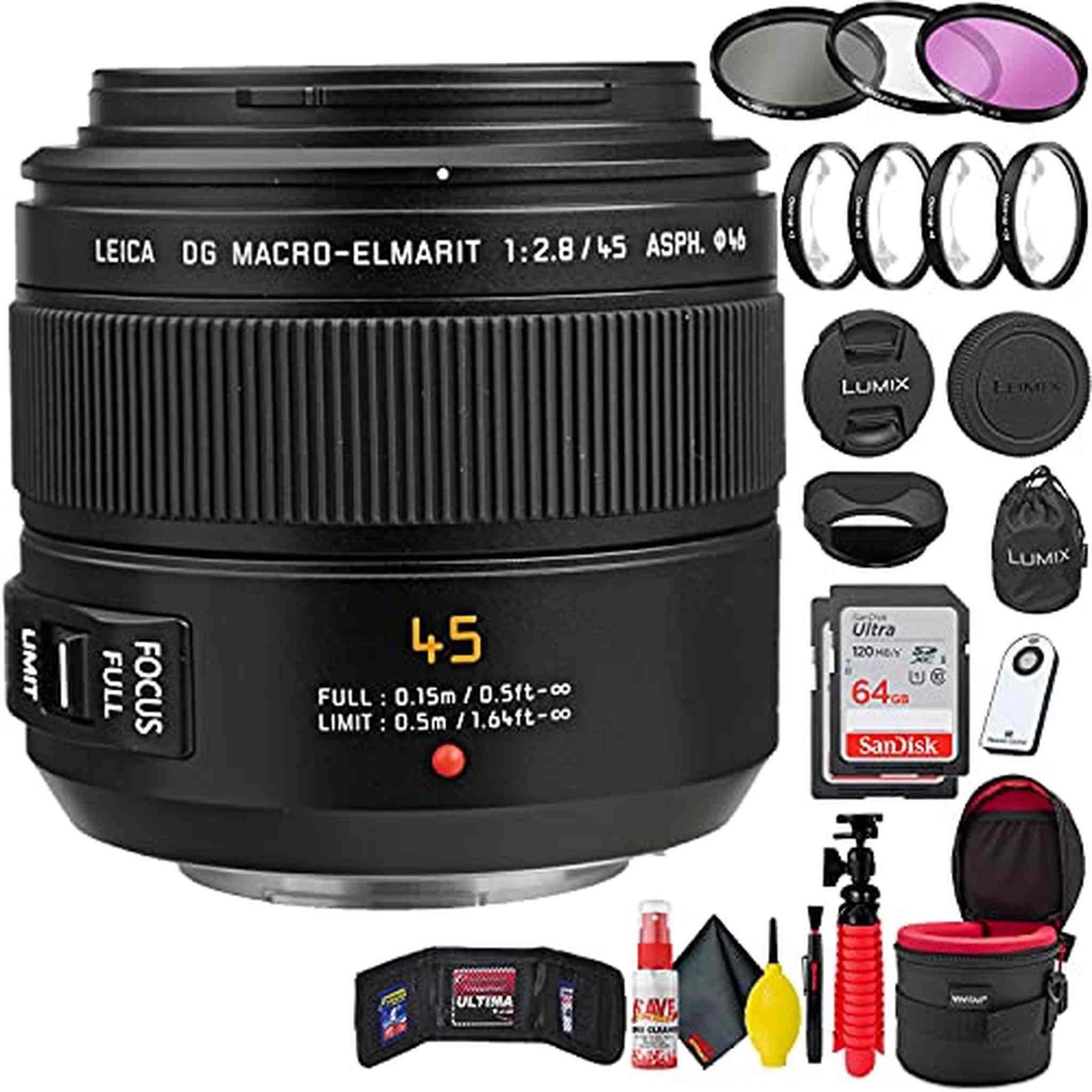 DG Macro-Elmarit 45-mm f/2.8 ASPH Mega O.I.S Lens + Accessories Pro Bundle 6th Ave Electronics