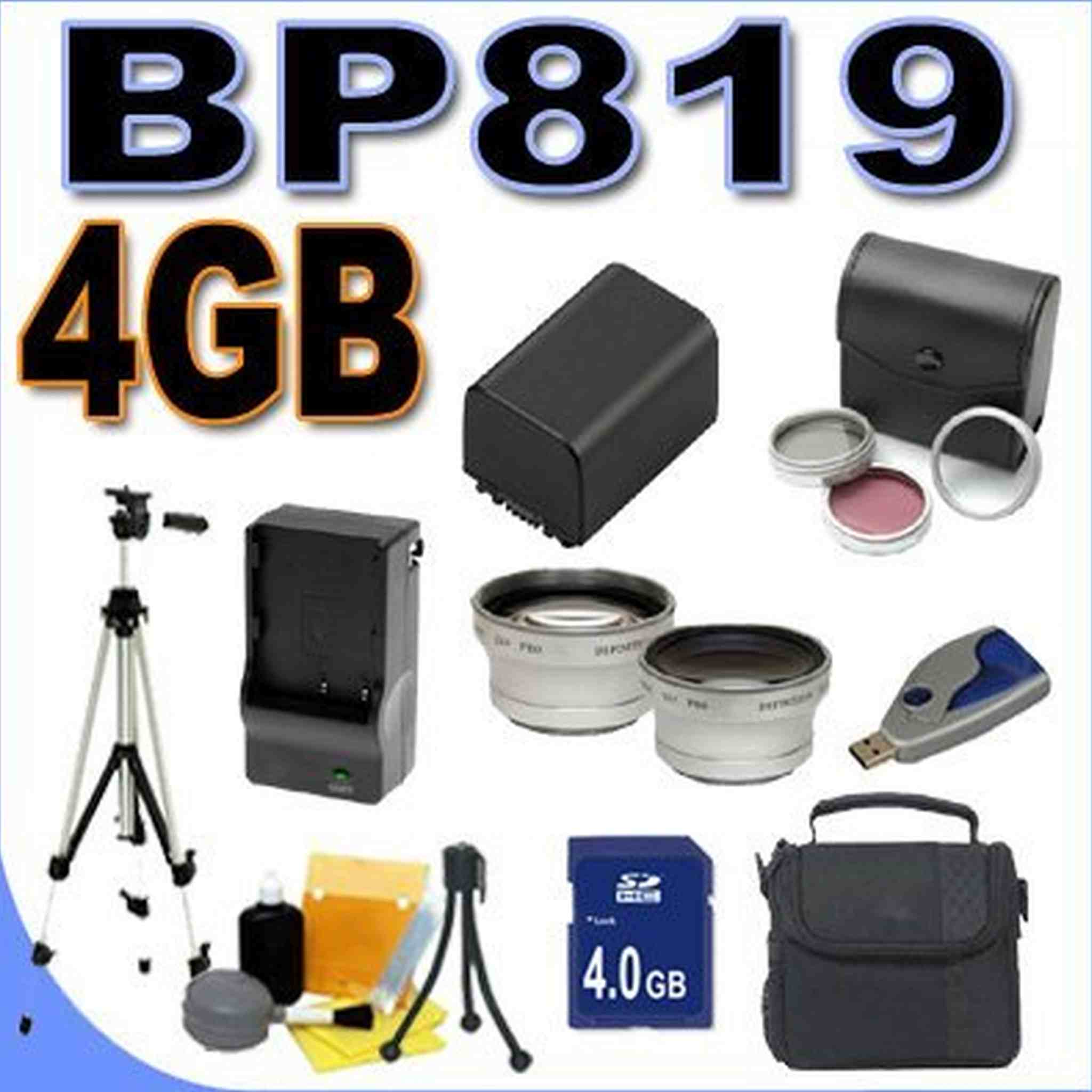 BigVALUEInc BP-819 Replacement Battery/Rapid Charger Tele/Wide Lens 4GB SD Filter Kit Bundle for Canon HD 37mm Camcorders BVI