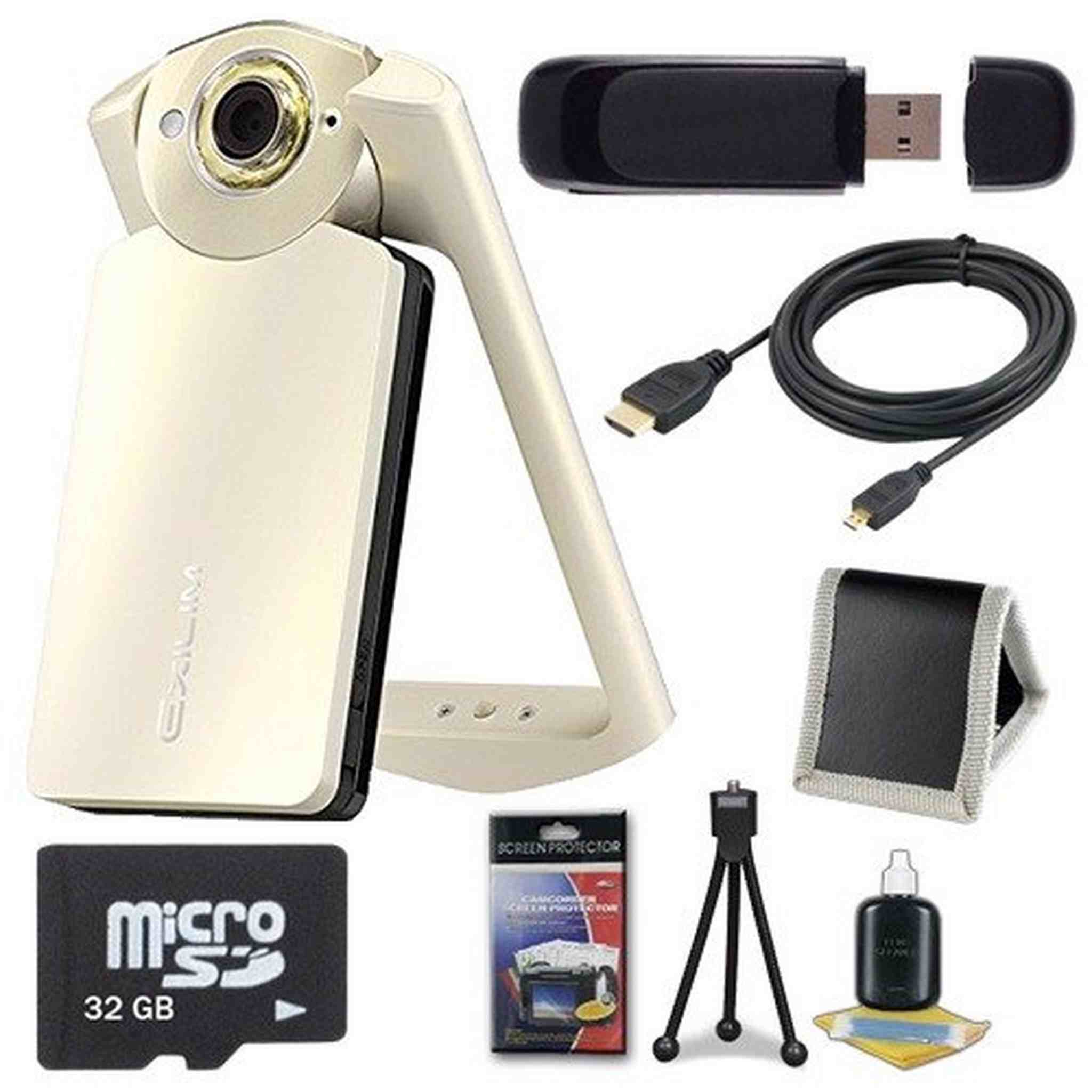6Ave Casio EX-TR60 Self Portrait/Selfie Digital Camera Silky White + 32GB microSD Class 10 Memory Card + Micro HDMI Ca Casio