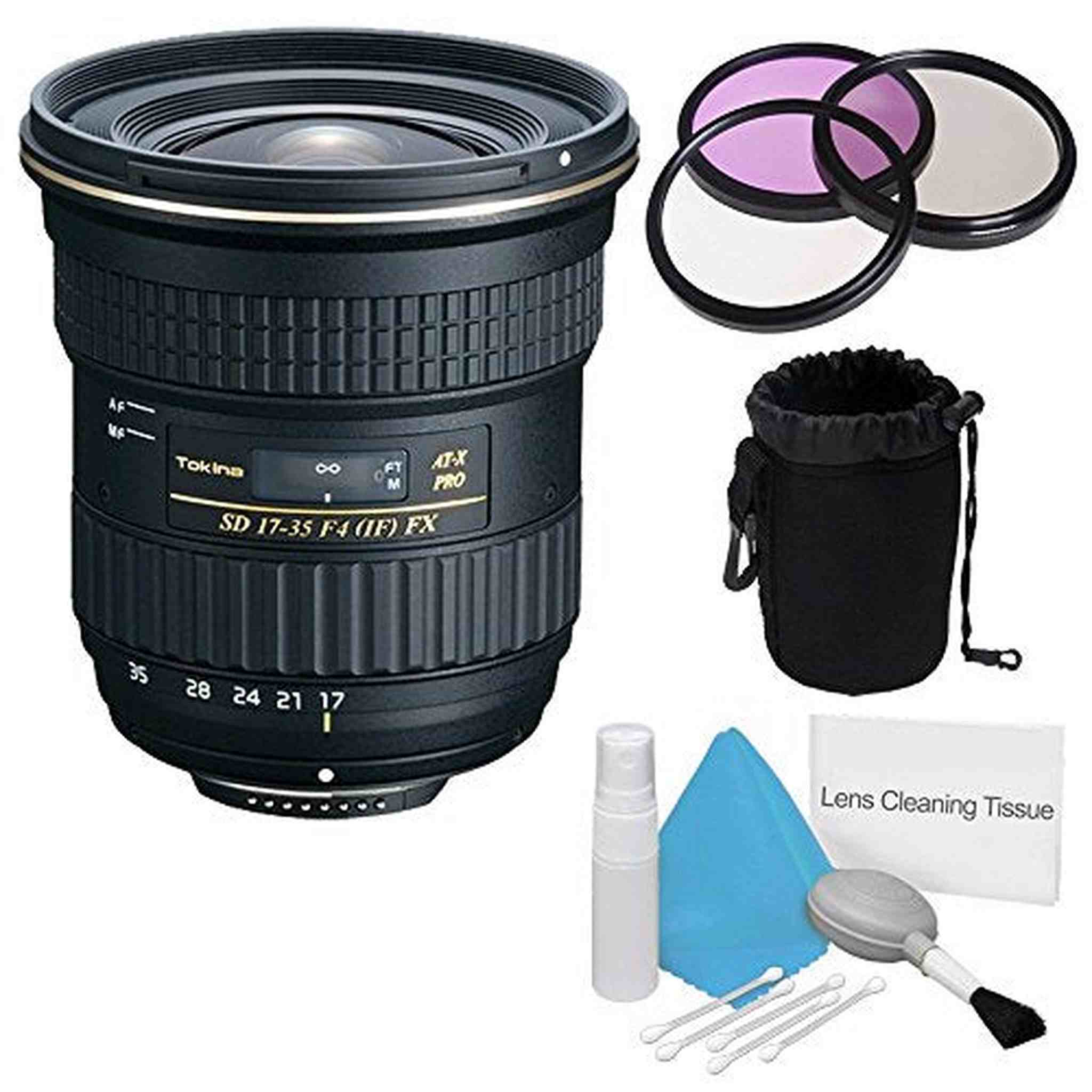 Tokina 17-35mm f/4 Pro FX Lens for Canon Cameras International Model +Deluxe Cleaning Kit + 82mm 3 Piece Filter Kit + Tokina