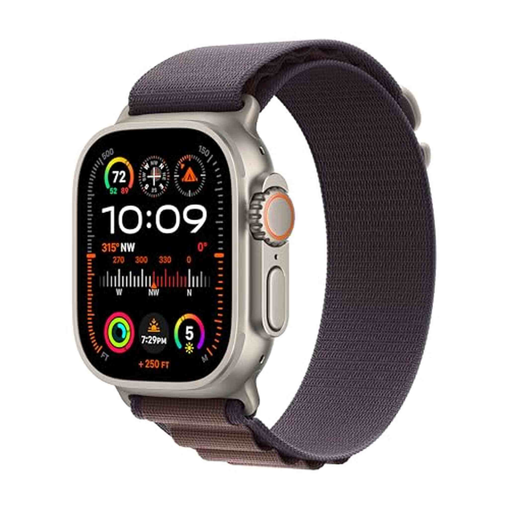 Apple Watch Ultra 2 GPS + Cellular 49mm Smartwatch with Rugged Titanium Case & Indigo Alpine Loop Medium. Carbon Neutral Apple