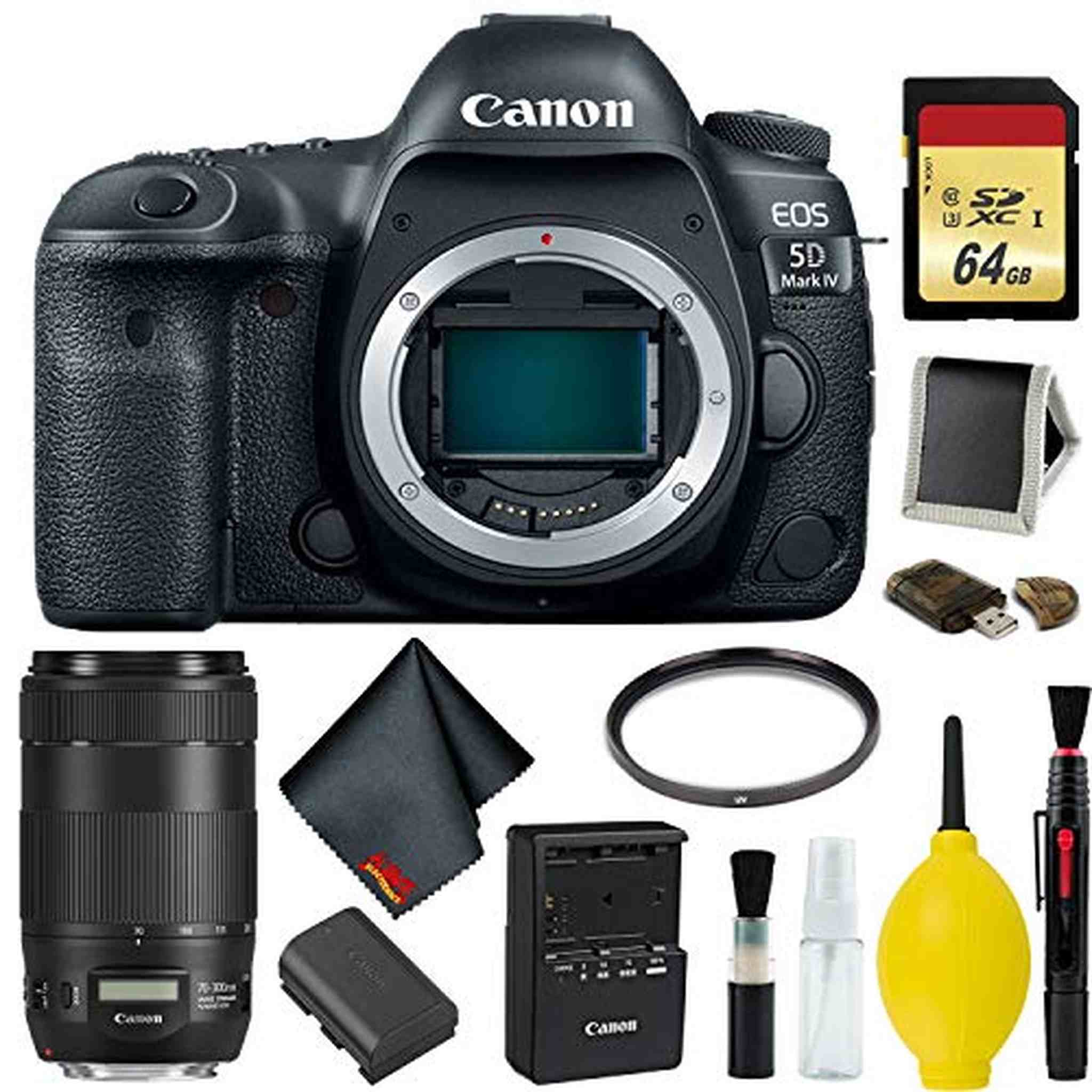 Canon EOS 5D Mark IV DSLR Camera Body Only Memory Kit International Model w/Canon EF 70-300mm f/4-5.6 is II USM Lens - Canon