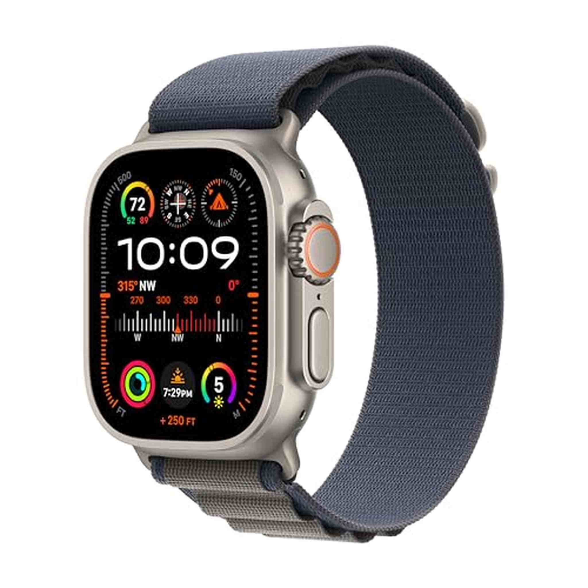 Apple Watch Ultra 2 GPS + Cellular 49mm Smartwatch with Rugged Titanium Case & Blue Alpine Loop Medium. Carbon Neutral Apple