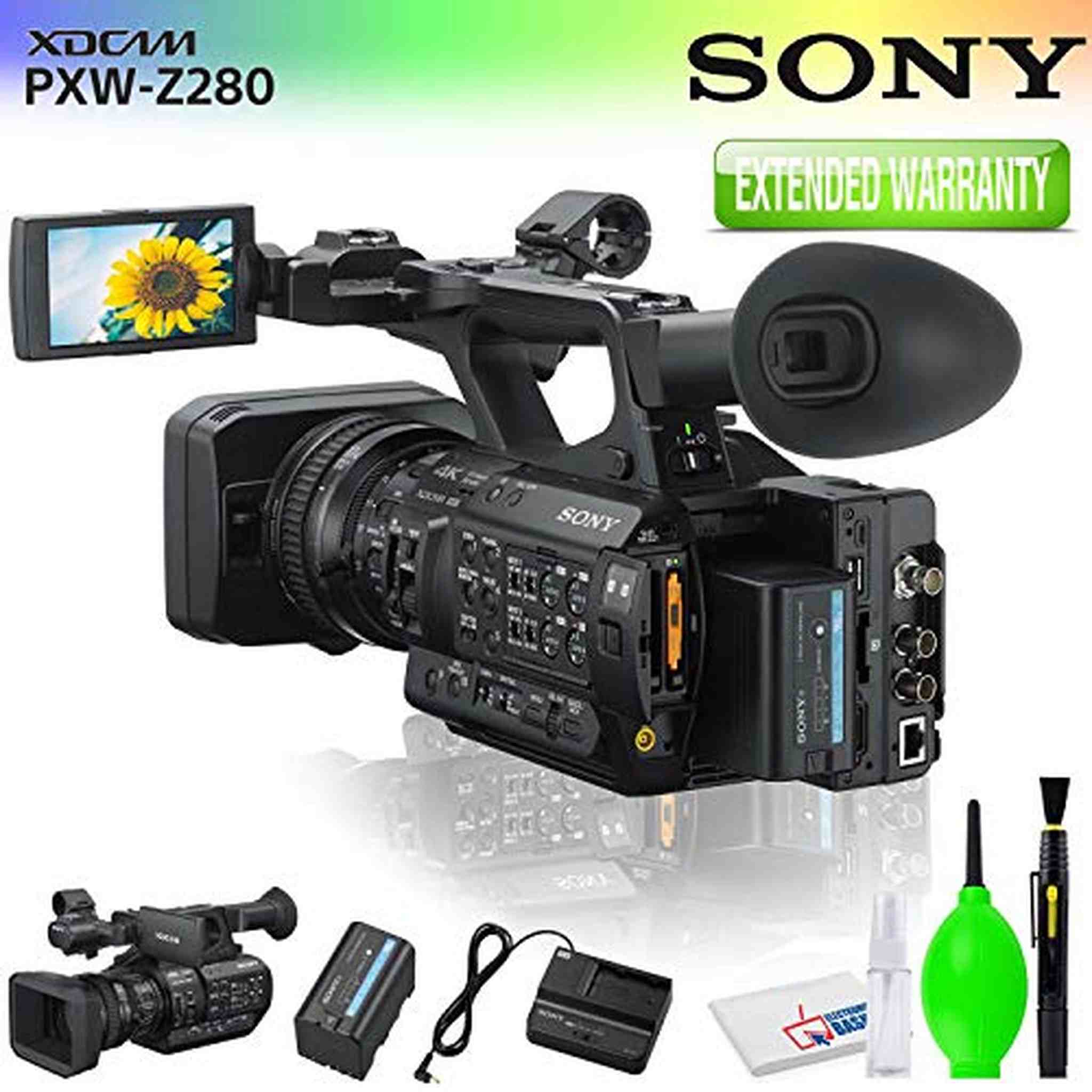 Sony PXW-Z280 4K 3-CMOS 1/2" Sensor XDCAM Camcorder Accessory Bundle with Cleaning Kit and Extended Warranty Sony