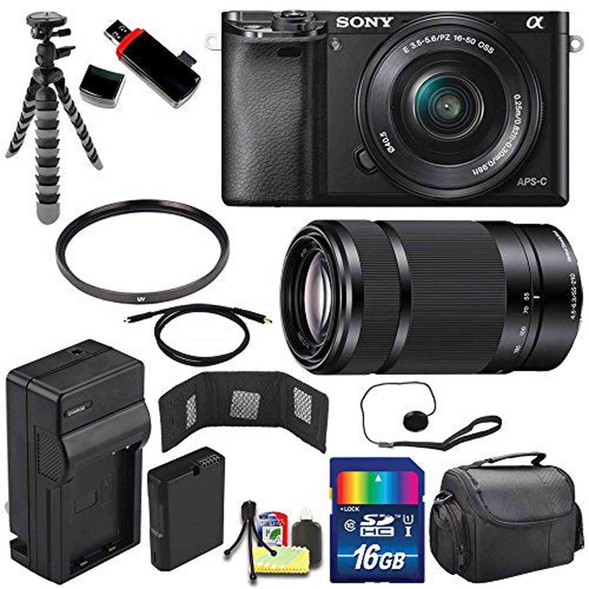 Sony Alpha a6000 Mirrorless Digital Camera with 16-50mm Lens Black + Sony E 55-210mm f/4.5-6.3 OSS E-Mount Lens 16GB B - Used Sony