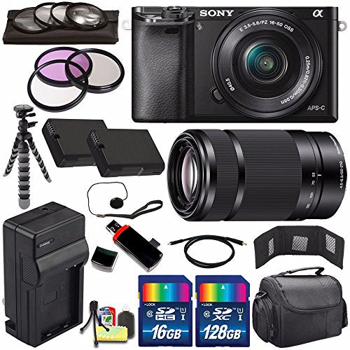 Sony Alpha a6000 Mirrorless Digital Camera with 16-50mm Lens Black + Sony E 55-210mm f/4.5-6.3 OSS E-Mount Lens 144GB - Used Sony