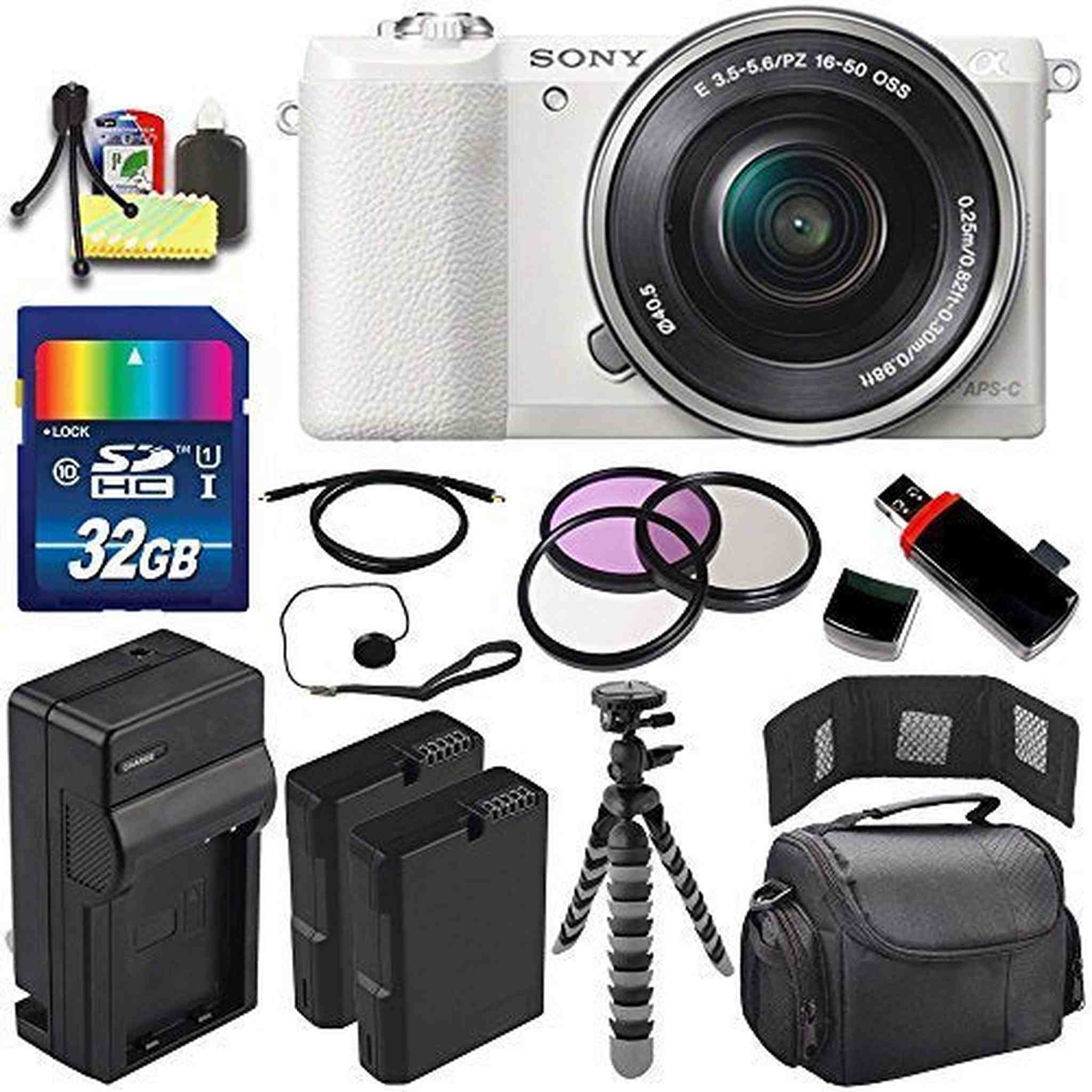 Sony Alpha a5100 Mirrorless Digital Camera with 16-50mm Lens White + Battery + Charger + 32GB Bundle 5 - International Sony