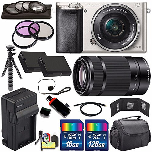 Sony Alpha a6000 Mirrorless Digital Camera with 16-50mm Lens Silver + Sony E 55-210mm f/4.5-6.3 OSS E-Mount Lens 144GB - Used Sony