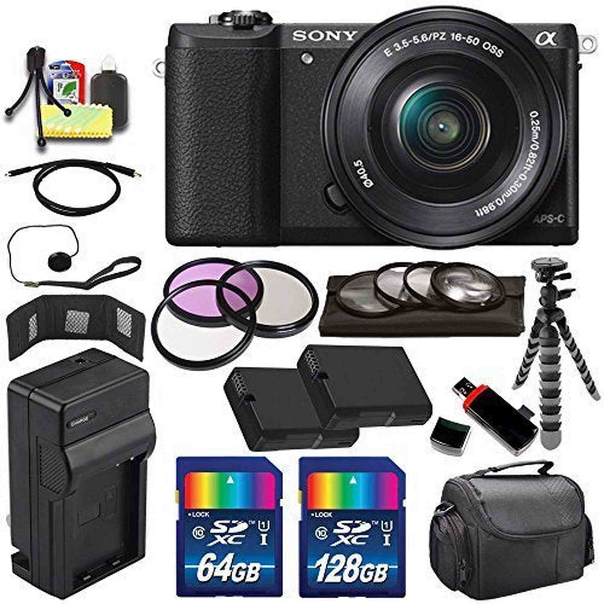 Sony Alpha a5100 Mirrorless Digital Camera with 16-50mm Lens Black + Battery + Charger + 196GB Bundle 9 - Internationa - Used Sony