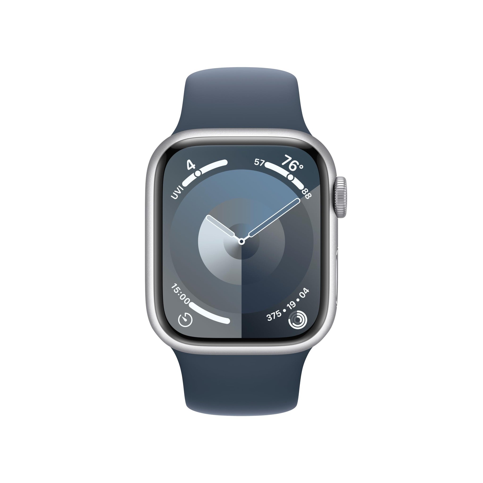 Apple Watch Series 9 GPS 41mm Smartwatch with Silver Aluminum Case with Storm Blue Sport Band S/M. Apple
