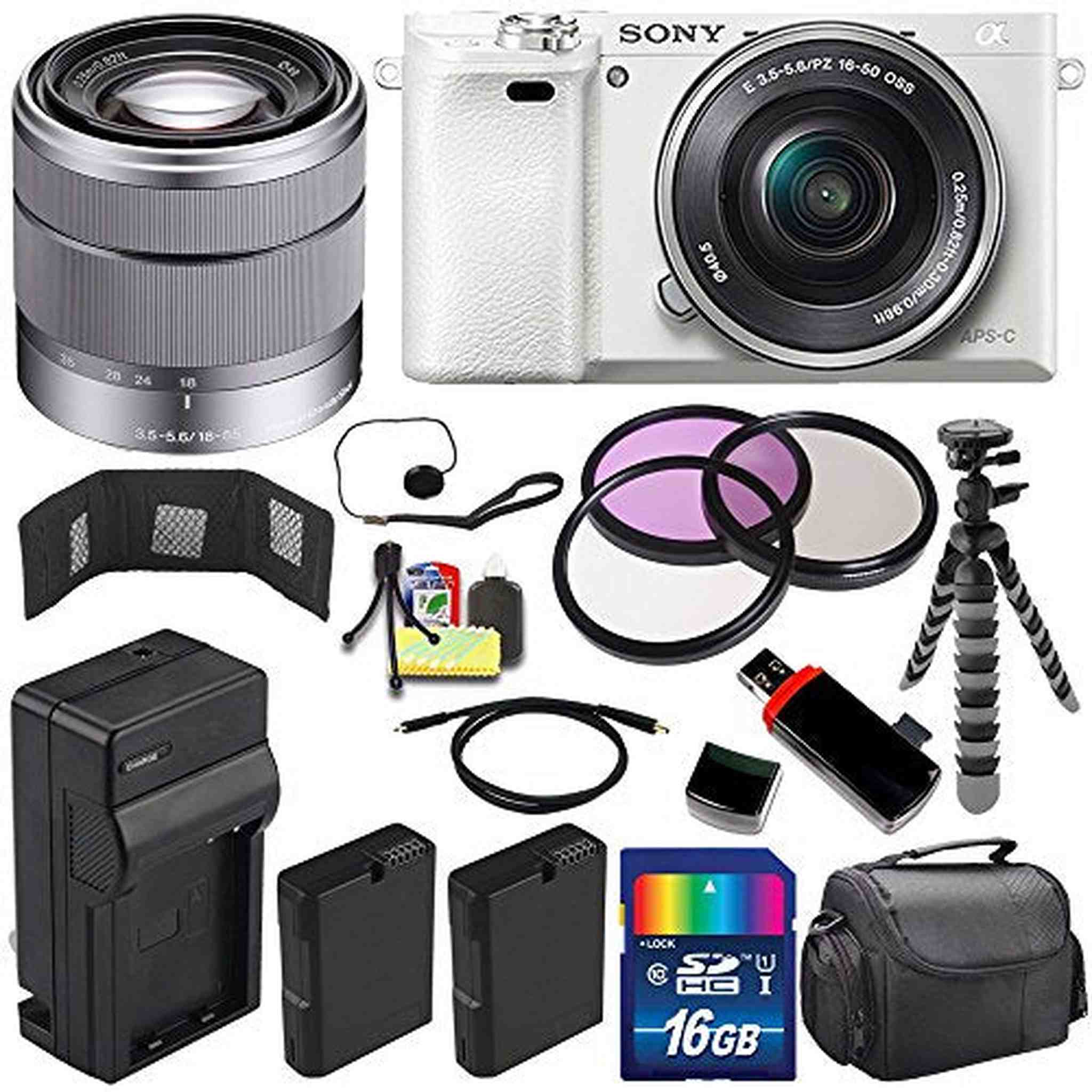 Sony Alpha a6000 Mirrorless Digital Camera with 16-50mm Lens White + Sony SEL 1855 18-55mm Zoom Lens + 16GB Bundle 13 Sony