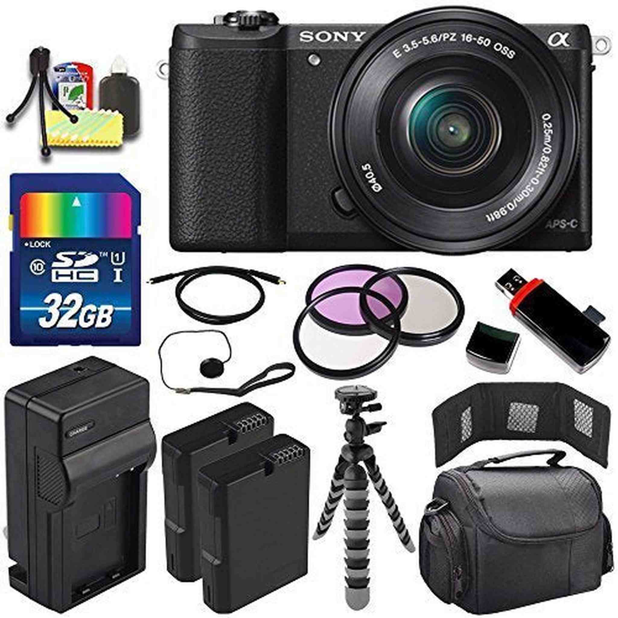 Sony Alpha a5100 Mirrorless Digital Camera with 16-50mm Lens Black + Battery + Charger + 32GB Bundle 5 - International SONY