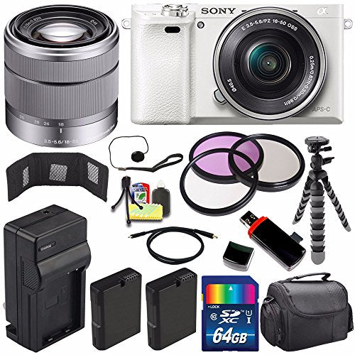 Sony Alpha a6000 Mirrorless Digital Camera with 16-50mm Lens White + Sony SEL 1855 18-55mm Zoom Lens + 64GB Bundle 15 Sony