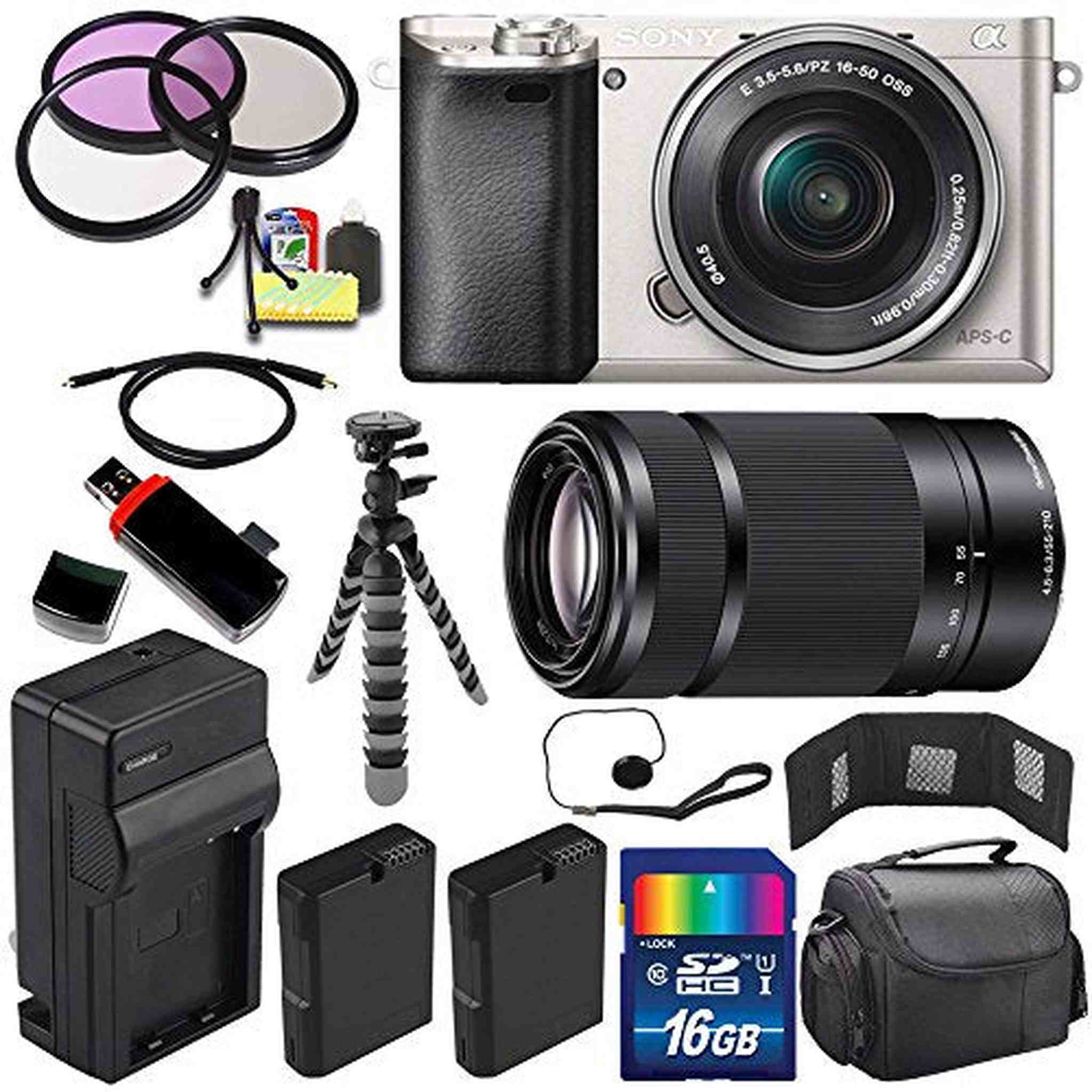 Sony Alpha a6000 Mirrorless Digital Camera with 16-50mm Lens Silver + Sony E 55-210mm f/4.5-6.3 OSS E-Mount Lens 16GB - Used Sony
